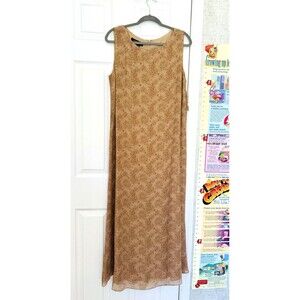NWT Cynthia Howie Maggi Boutique Maxi Sheath Silk Dress Size 14 Tan Pink